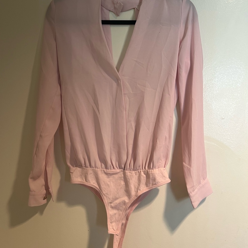 Chic Pink Blouse Bodysuit with open back S